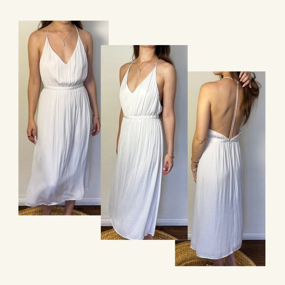 β¨ Urban Outfitters x Kimchi Blue Flowy Silvery-White Satin Midi Dress β Size 4 - Picture 3 of 12